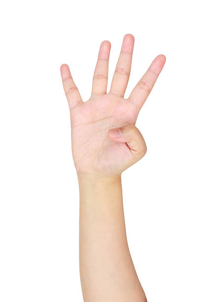 istock isolated woman hand shows the number four 535399888