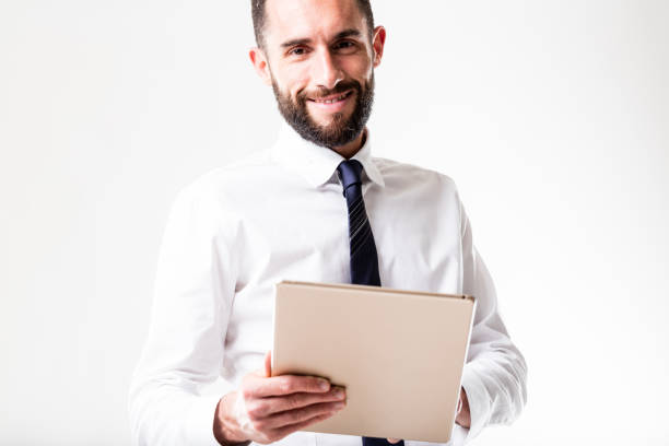 istock tablet man with his business 535401394