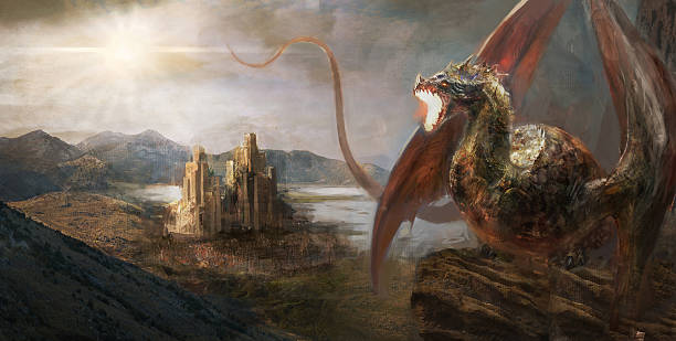 Dragon castle vector art illustration