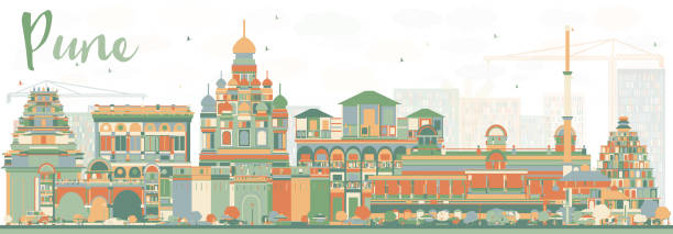 Abstract Pune Skyline with Color Buildings. Abstract Pune Skyline with Color Buildings. Vector Illustration. Business Travel and Tourism Concept with Historic Buildings. Image for Presentation Banner Placard and Web Site. pune-landmark stock illustrations