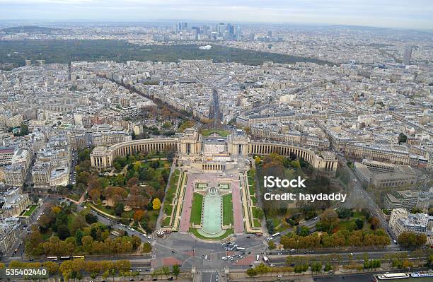 Paris Trocadero Aerial With La Defense Stock Photo - Download Image Now - Esplanade du Trocadero, France, Horizontal