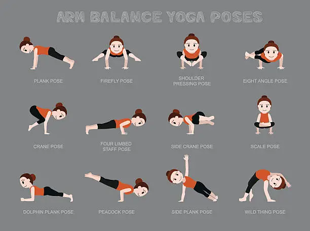 Vector illustration of Yoga Arm Balance Poses Vector Illustration