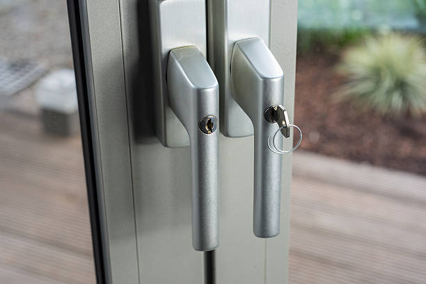 istock Locks at glass doors to the garden 535407254