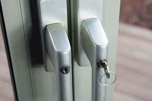 istock Locks at glass doors to the garden 535407376