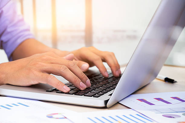 istock Business woman's hands typing on laptop keyboard 535407786