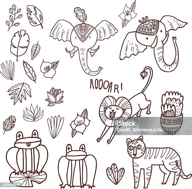 Maharaja Garden Vector Set Fun Wild Jungle Animals Stock Illustration - Download Image Now