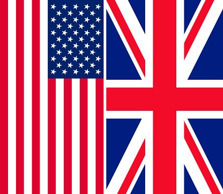 Flags of the USA and UK standing side by side suggestion cooperation