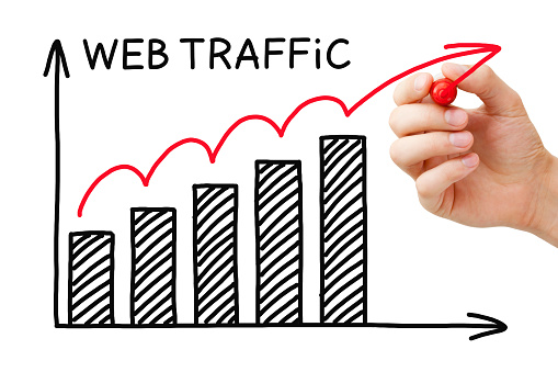 Hand drawing Web Traffic graph concept with marker on transparent wipe board..
