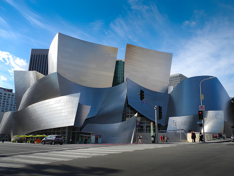 Los Angeles, USA - December 13, 2015: LOS ANGELES - December 13: Walt Disney Concert Hall in Los Angeles, CA on December 13, 2015. The hall was designed by Frank Gehry and is a major component in the Los Angeles Music Center complex.