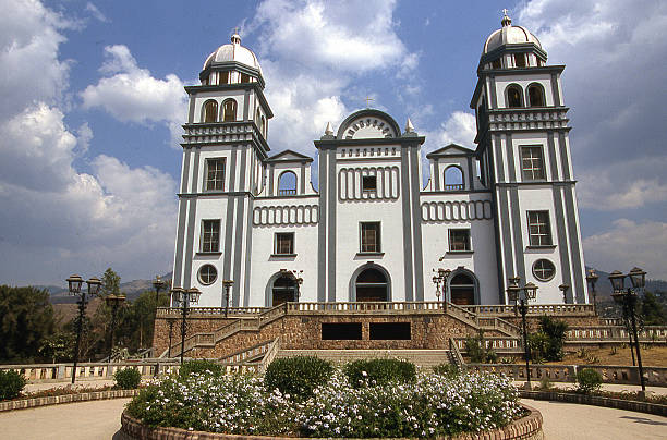 Frontal view of Gothic Basilica of Suyapa Tegucigalpa Honduras stock photo