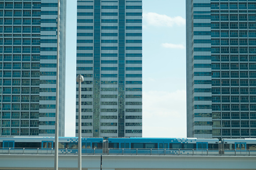 Jakarta, Indonesia, October 29, 2023 : Blur The electric train passes at high speed after leaving the Kebayoran Lama train station, Jakarta.