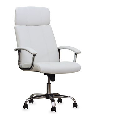 Modern office chair from white leather. Isolated