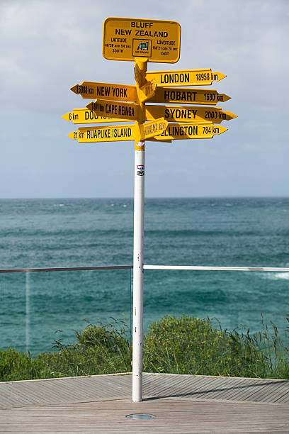 Stirling Point Signpost in Bluff stock photo