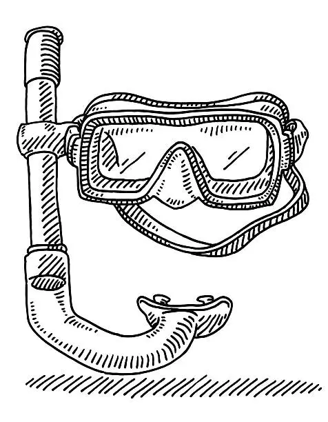 Vector illustration of Diving Goggles Snorkel Drawing