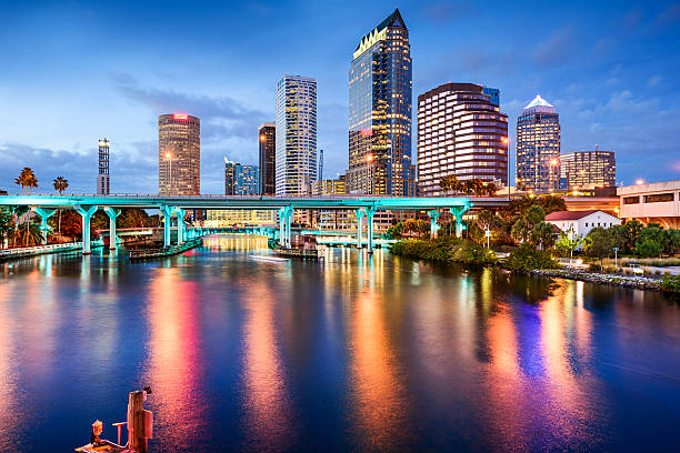 Tampa, Florida Skyline Tampa, Florida, USA downtown city skyline over the Hillsborough River. florida stock pictures, royalty-free photos & images