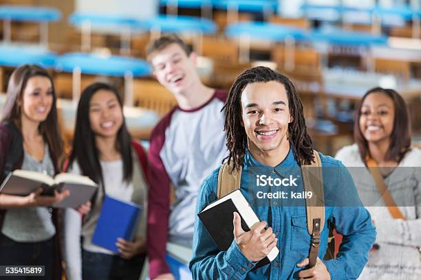 Group Of Students In Library Reading Room Stock Photo - Download Image Now - 16-17 Years, 18-19 Years, 2015