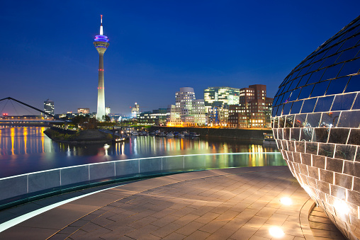 Skyline of the Düsseldorf Media Harbor at night