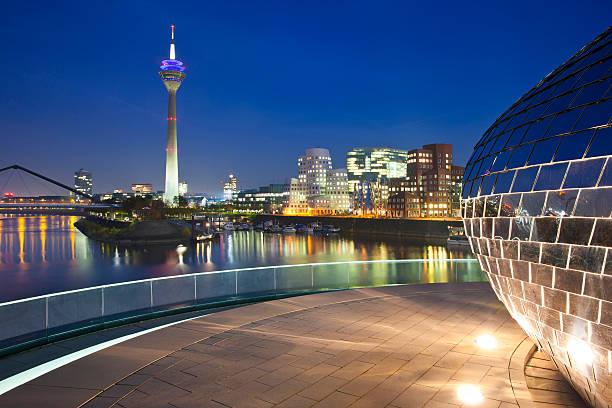 Dusseldorf Harbor, Germany Skyline of the Düsseldorf Media Harbor at night düsseldorf photos stock pictures, royalty-free photos & images