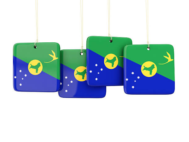Square labels with flag of christmas island. 3D illustration