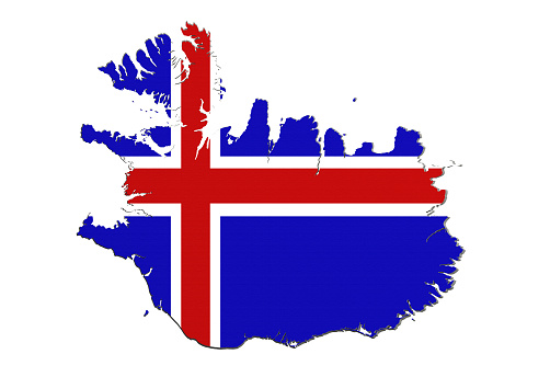 Flag of Iceland waving in the wind giving an undulating texture of folds in the fabric. The Image is in the official ratio of the flag - 18:25.
