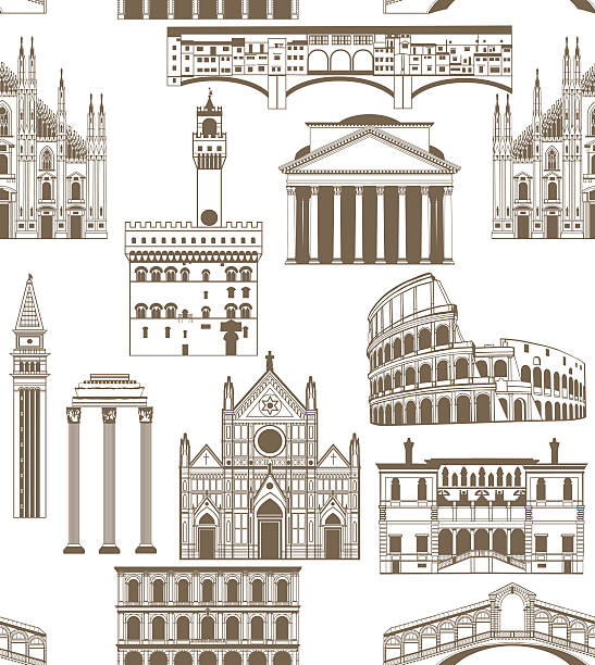 wektor tle z symboli słynnych włoskich - ponte vecchio stock illustrations