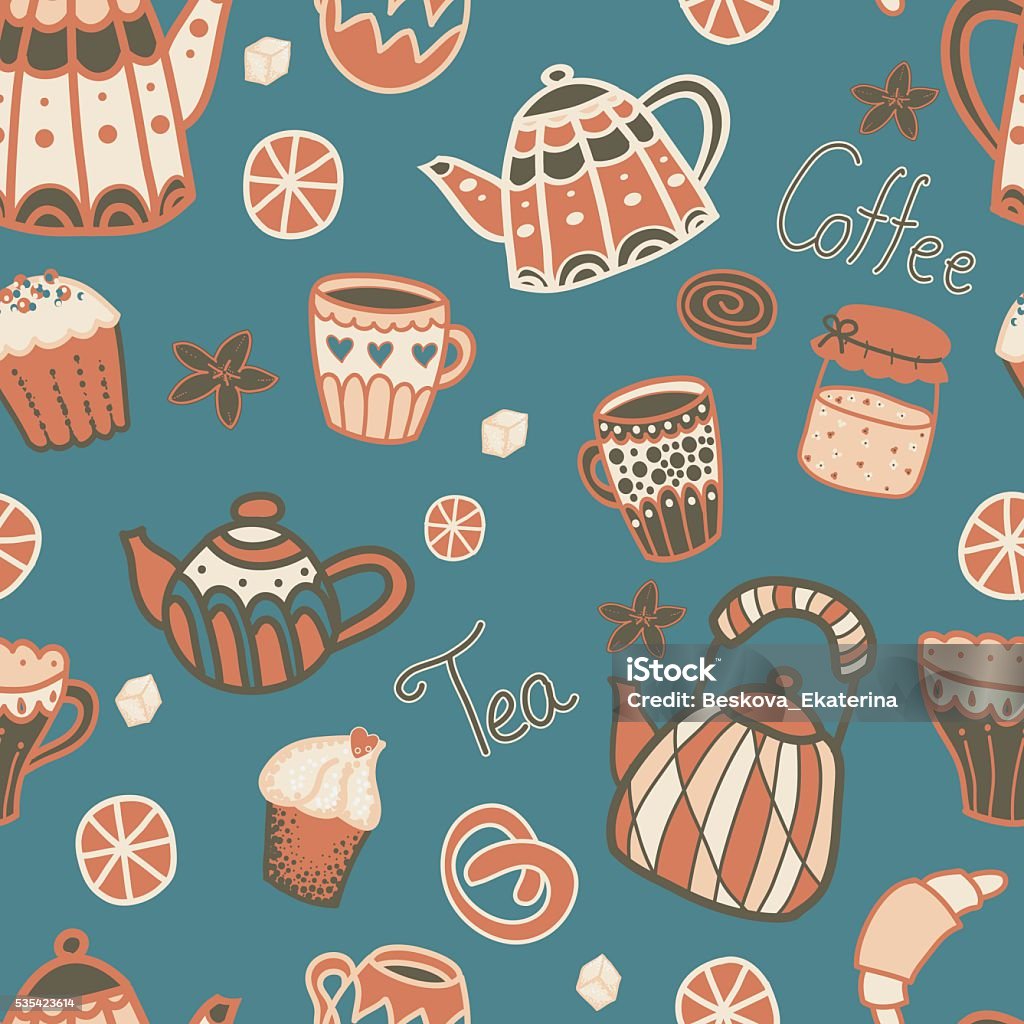 Pattern Vector Tea Vector Seamless Pattern With Tea Elements Stock Illustration - Download ...