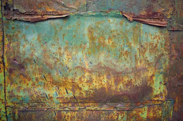 Photo of Rusty grunge green metal wall texture background