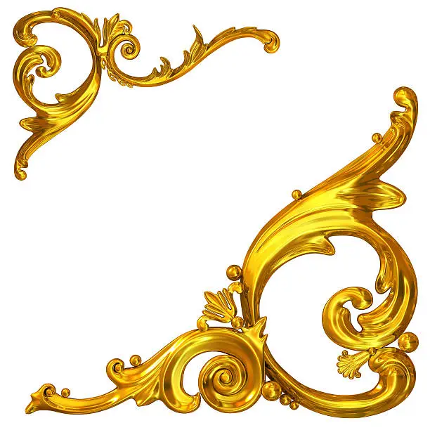 3d illustration  of golden corner ornaments on a white background.