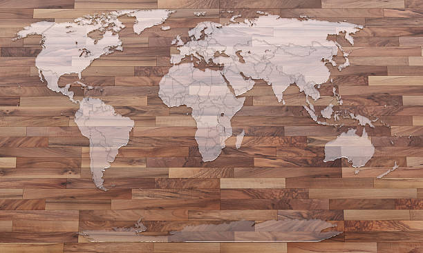 istock World map on wooden parquet background 535426412