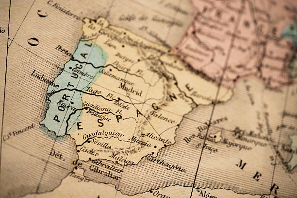 Antique Map | Spain and Portugal 1869 stock photo