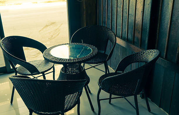 istock tables and chairs in a cafe, vintage style. 535428161