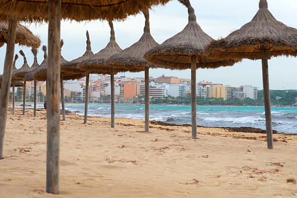 empty beach without tourists in the famous area El Arenal or called Ballermann / Balenario in Mallorca, Spain