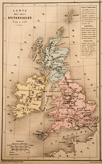 Antique French map of the United Kingdom from Nouvel Atlas Classique c: 1869. 
