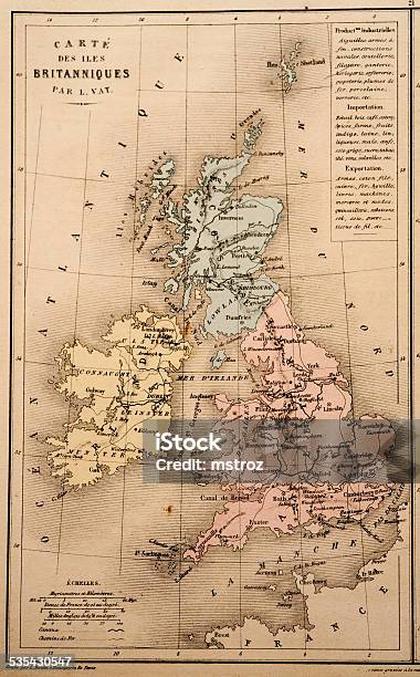Antique Map United Kingdom Stock Photo - Download Image Now - Map, Old-fashioned, UK