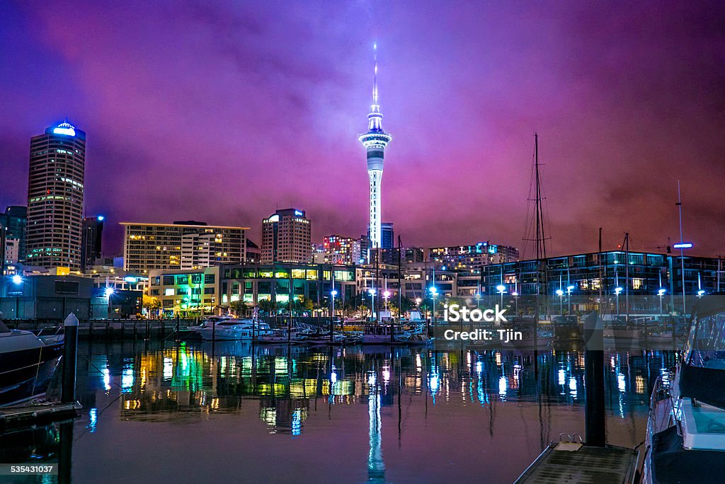 Night View at Sky Tower, Auckland Silent night taken from North Wharf. Auckland Stock Photo