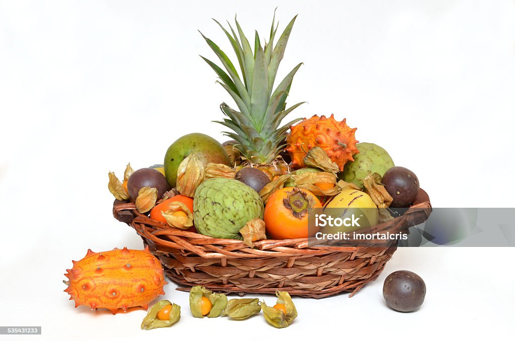 Fruit basket, exotic fruits Fruit basket, various exotic fruits Abundance Stock Photo