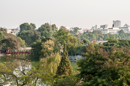 The Huc Bridge On Hoan Kiem Lake In Hanoi, Vietnam