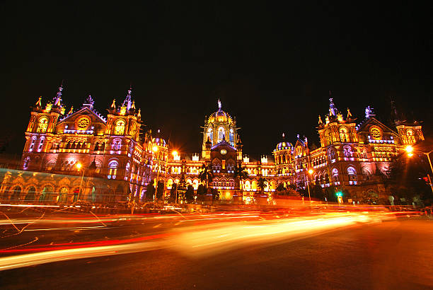istock Mumbai's Chatrapati Shivaji Terminus illuminated at night. With copy space. 535431867