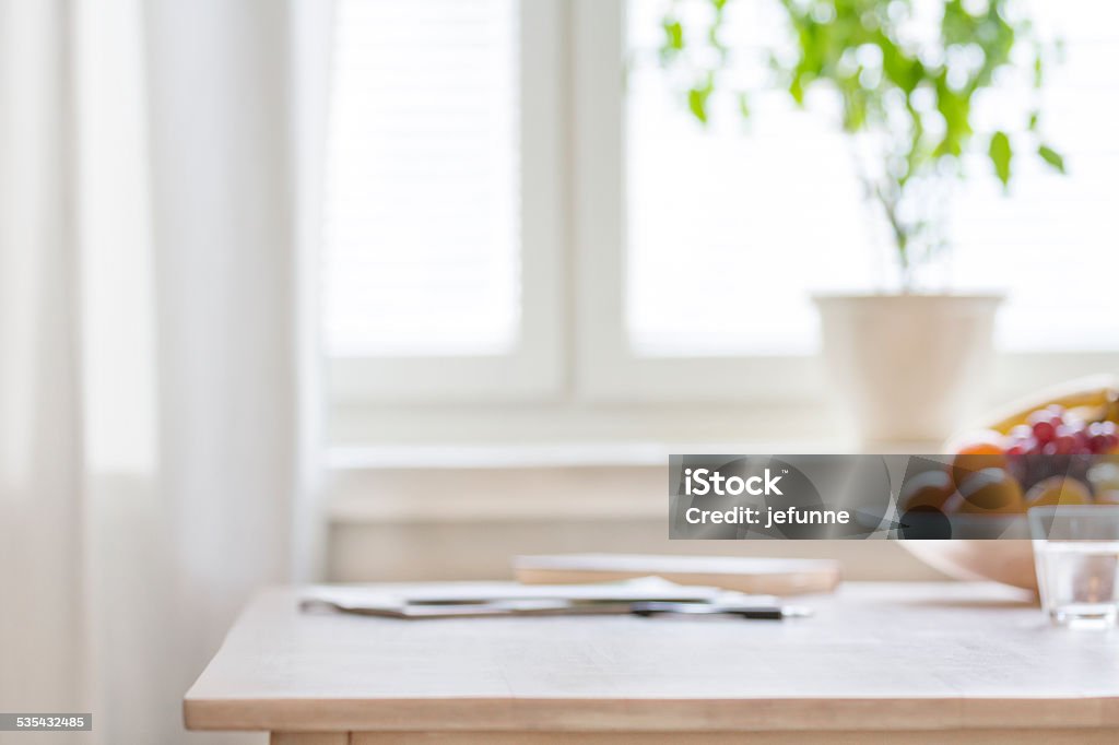 Home Background Table top with shallow focus and empty space in living room Table Stock Photo