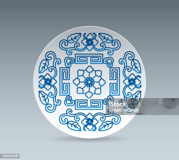 Blue And White China Plate Stock Illustration - Download Image Now - Ancient, Antique, Art