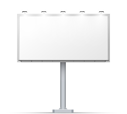White outdoor billboard with place for advertising and with lighting