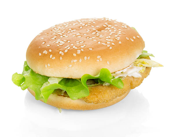 istock Chicken burger with lettuce, Chinese cabbage isolated on white. 535443252