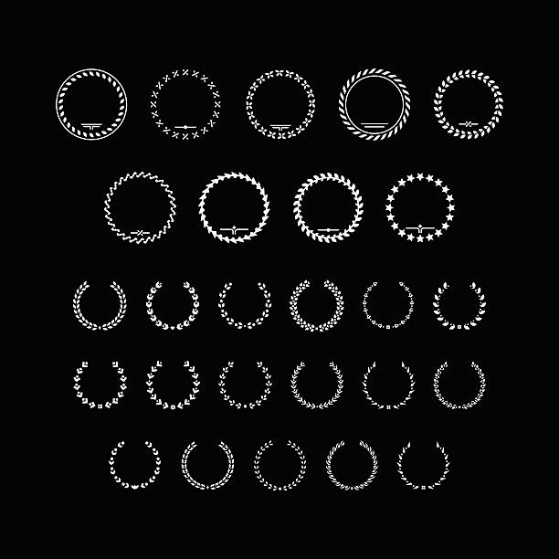 Set icons of laurel wreath and modern frames Set icons of laurel wreath and modern frames isolated on black. This illustration - EPS10 vector file. bay tree stock illustrations