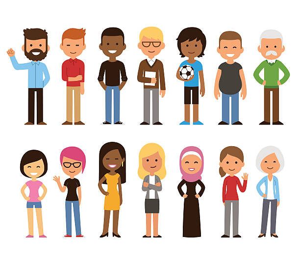Diverse people set Diverse set of cartoon people. Men and women of all ages and lifestyles. Cute geometric flat style. cartoon people stock illustrations