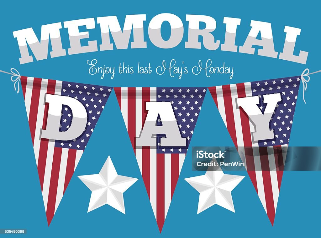 Memorial Day Poster with Festive Buntings Poster with festive American buntings hanged for Memorial Day celebration. American Culture stock vector