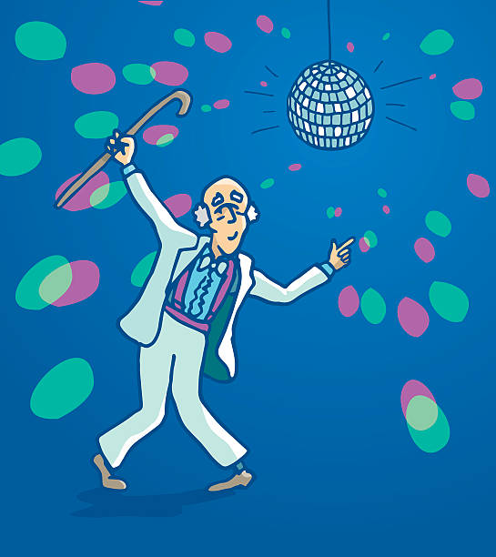 ilustrações de stock, clip art, desenhos animados e ícones de ativo senior retro dança de discoteca - senior adult old obsolete dancing