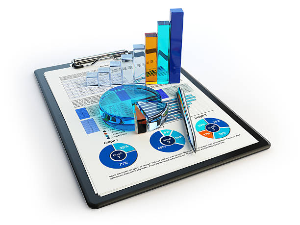 Business financial chart graph  clipboard isolated on white. A