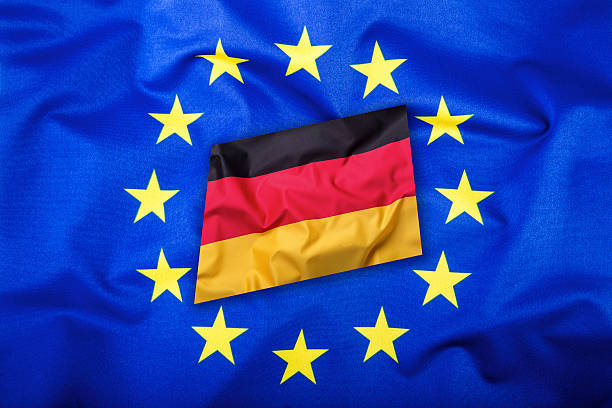 drapeaux de l'allemagne et la union européenne. drapeau allemagne - currency exchange global finance currency european union currency photos et images de collection