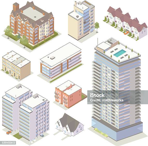 Isometric Apartment Buildings Stock Illustration - Download Image Now - Isometric Projection, Apartment, Building Exterior