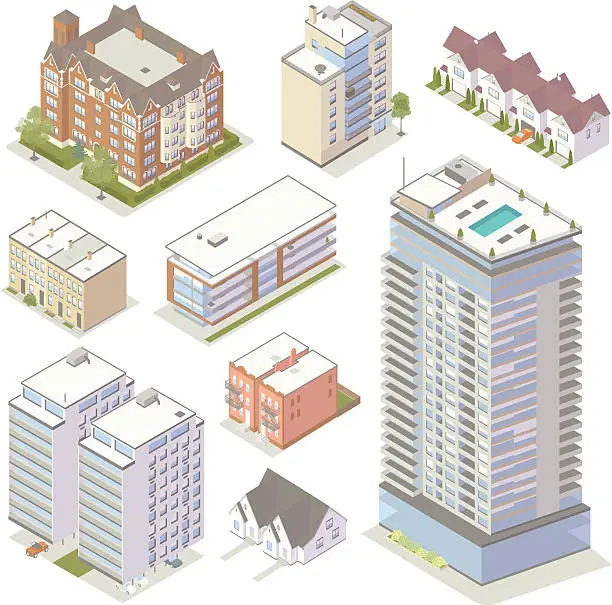 Vector illustration of Isometric Apartment Buildings